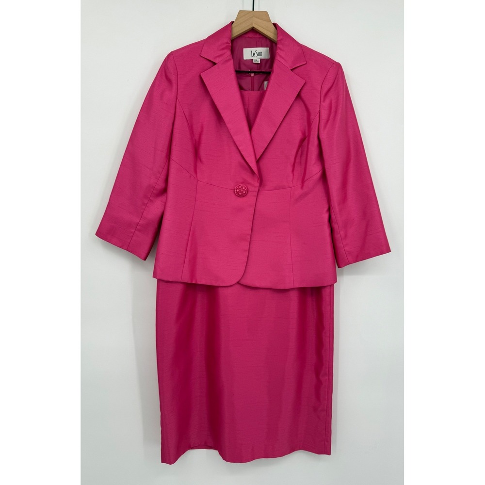 Le‎ Suit Dress Jacket Set Womens 6 Pink Two Piece Blazer Sheath Dress Colorful